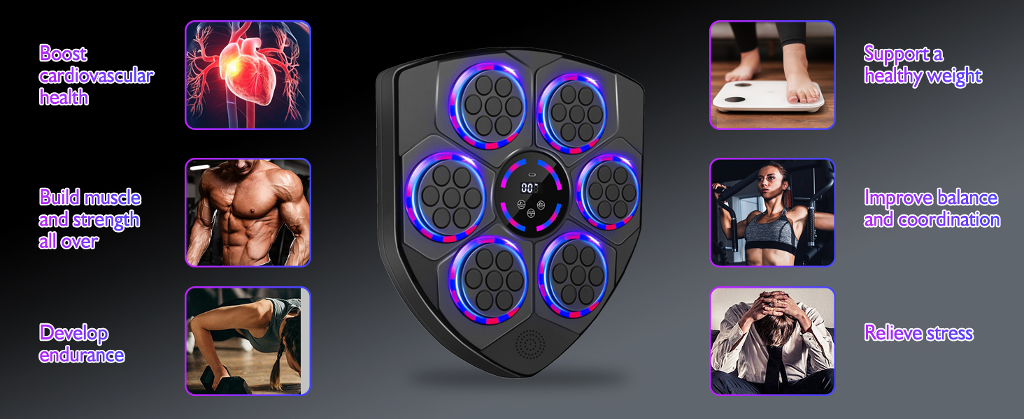 Музична боксерська машина Joellfuner з LED-підсвічуванням, 9 швидкостей, 5 рівнів гучності, режим підрахунку ударів, настінна ціль для тренувань у домашньому фітнес-залі