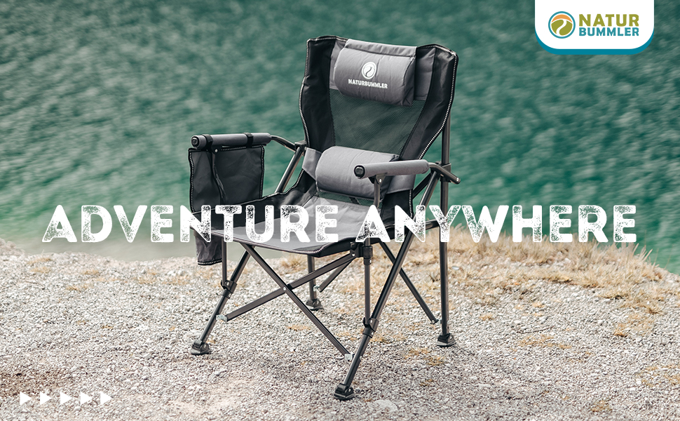 Складний туристичний стілець NATURBUMMLER® Cloud Sit+ сірого кольору – 150 кг, дихаюча сітка, висока спинка, для кемпінгу, риболовлі, саду та відпочинку на природі