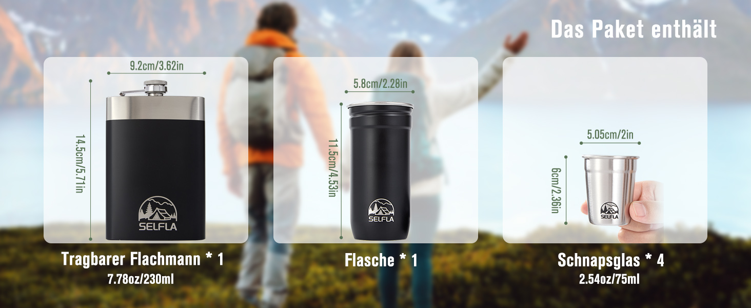 Набір стаканів з нержавіючої сталі SELFLA – стакани та пляшка для кемпінгу, подорожей, альпінізму та пригод – легкі, міцні, легко миються