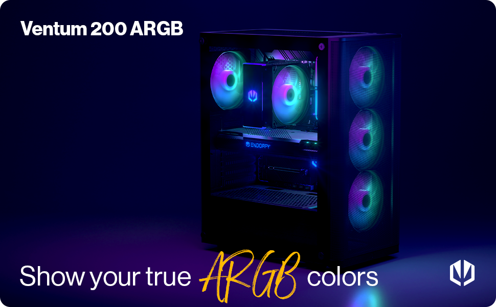 Корпус для ПК Endorfy Ventum 200 ARGB ATX з 4 вентиляторами 120 мм ARGB, скло, Mesh-фасад, широка сумісність охолодження