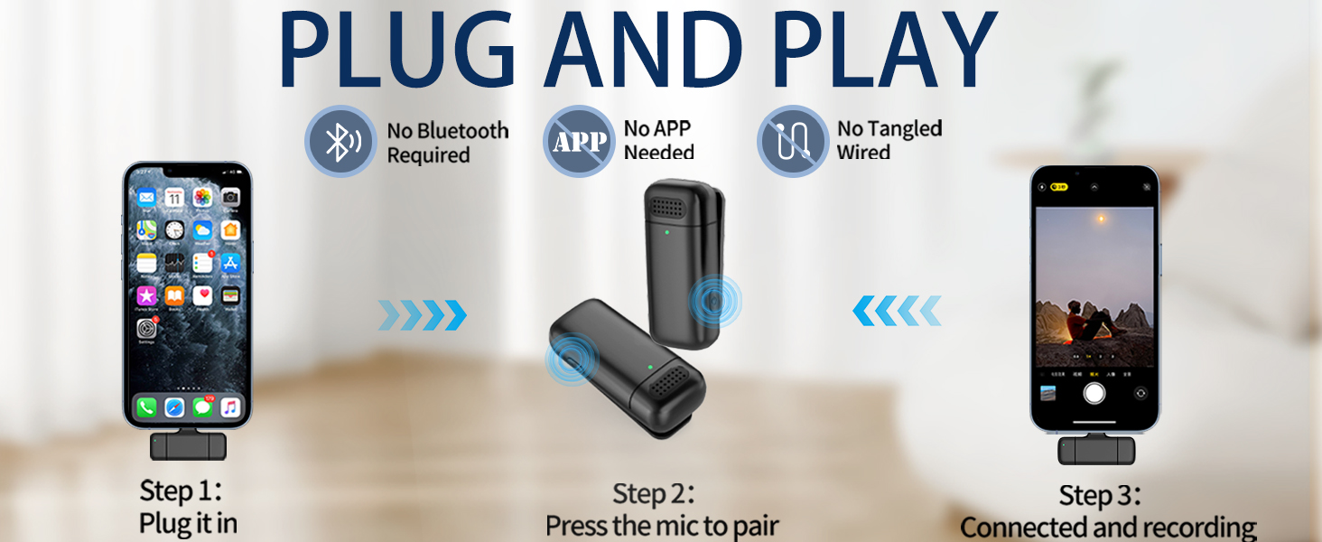 Бездротове мікрофон з кейсом для зарядки iPhone, iPad, Android, USB-C. Лавалерний мікрофон з шумозаглушенням для запису, YouTube, Facebook, TikTok, Vlog, Livestream, Plug and Play