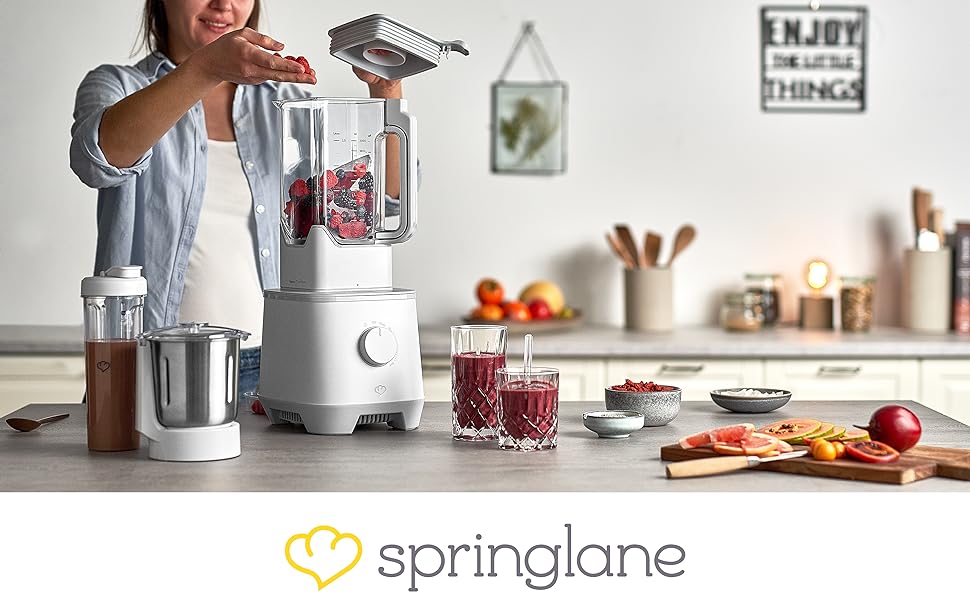 Springlane High-Performance Blender Hanno 2000W - 32,000 RPM, 4 Programs, Self-Cleaning, 2.5L BPA-Free Tritan Container, Stainless Steel & To-Go Bottle Included