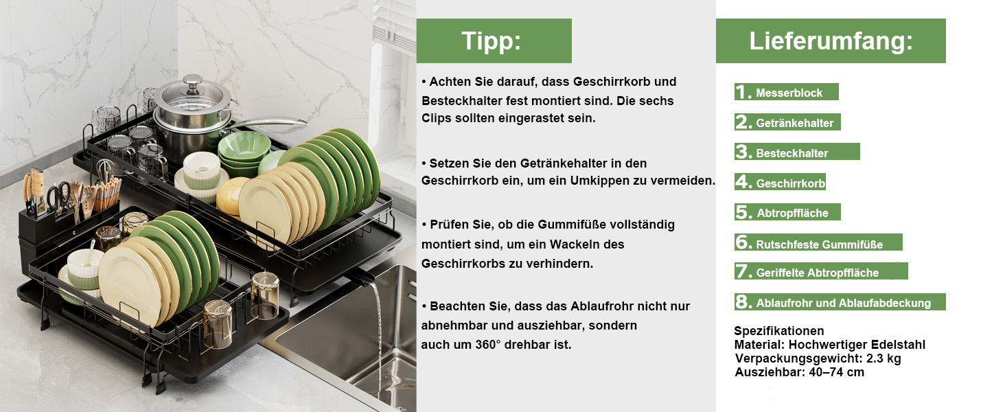 Підставка для посуду ROTTOGOON 2-рівнева з нержавіючої сталі, чорна, для кухонної стільниці