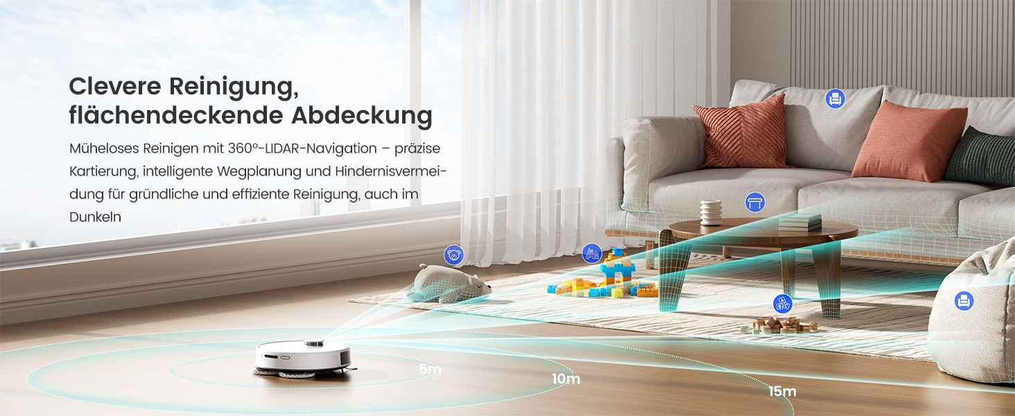 Робот-пилосос LEFANT M3 Gen2 з функцією миття, 12000Pa, автоматичне очищення, LiDAR, розпізнавання килимів, керування через додаток Freemove 3.0 та голосове керування, 8 тижнів бездротової роботи