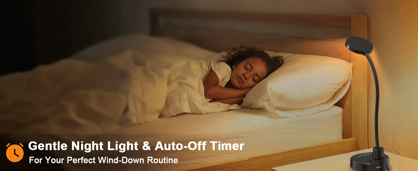 LED настільна лампа 15W з USB-A та USB-C, диммування, 3 колірні температури, 5 рівнів яскравості, таймер, гнусий 360° шийка, захист для очей, для офісу та спальні - Чорний, 3.5 дюйми