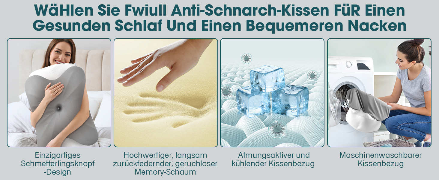 Ортопедична подушка для шиї Fwiull, подушка від хропіння, з піною з пам'яті, ергономічна, для сну на боці, спині та животі