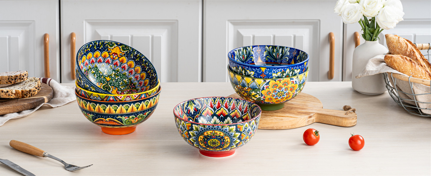 Набір супових тарілок Henten Home, 4 шт. - 300 мл, порцеляна, для супу, десерту, морозива, набір, богемний стиль