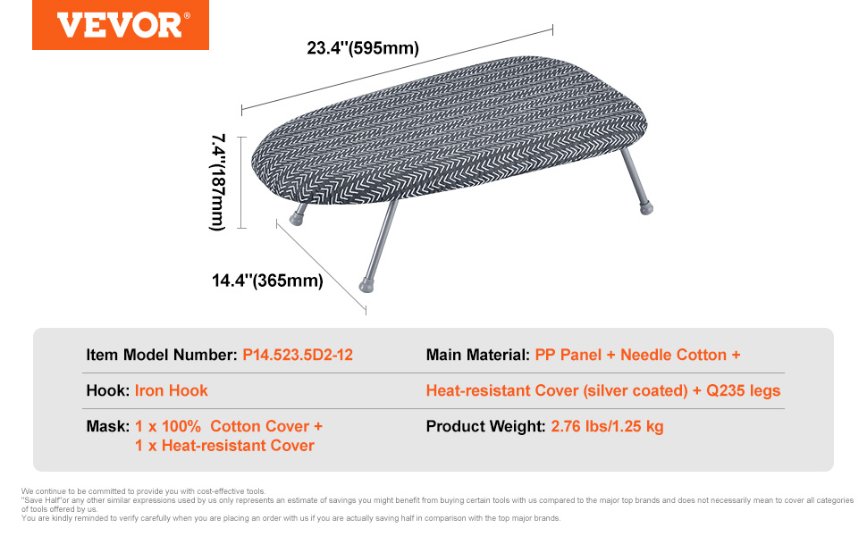 Гладильна дошка з парою VEVOR, 2 шт., з підставкою для праски, розкладний стіл, 1100 x 334 мм, 7 рівнів висоти, 20 кг, бежевий