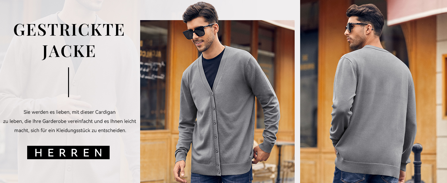 Чоловічий в'язаний кардиган Runcati без коміра V-подібний виріз, легка перехідна куртка сірого кольору, розмір M