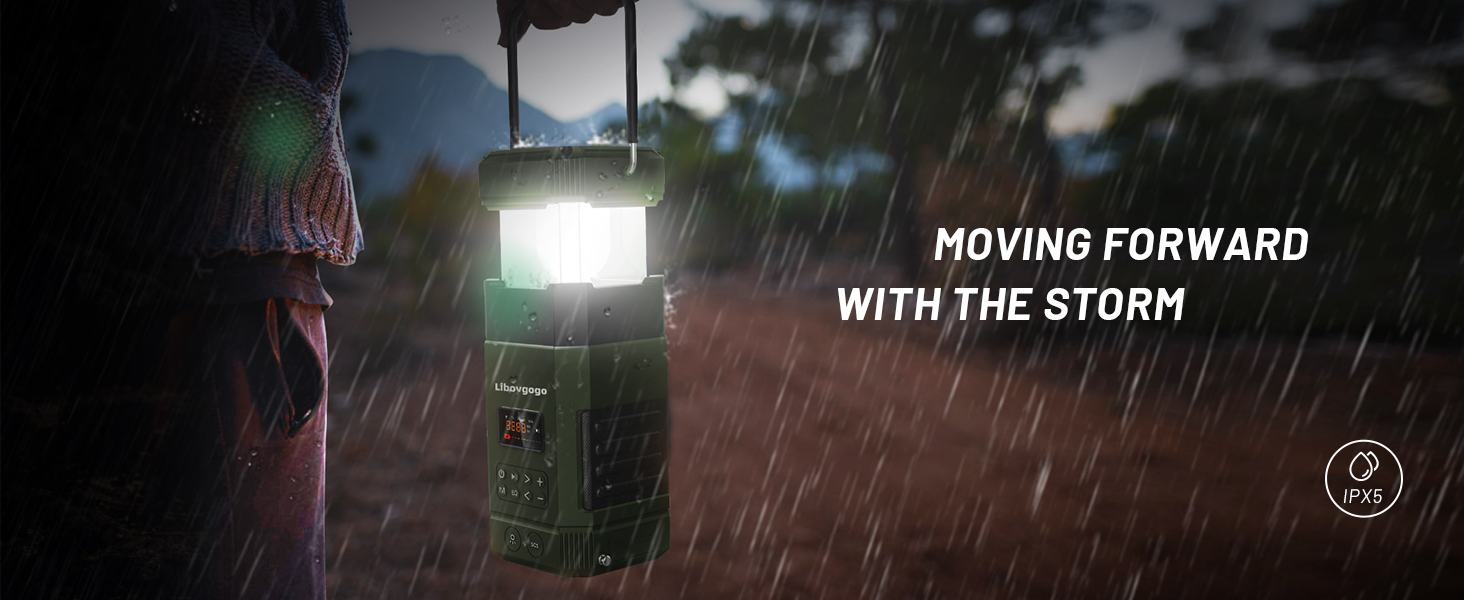 Радіо Libovgogo DF-585 AM/UKW з Bluetooth, ліхтарем, сонячною панеллю та зарядкою для телефону, IP65, для кемпінгу та подорожей