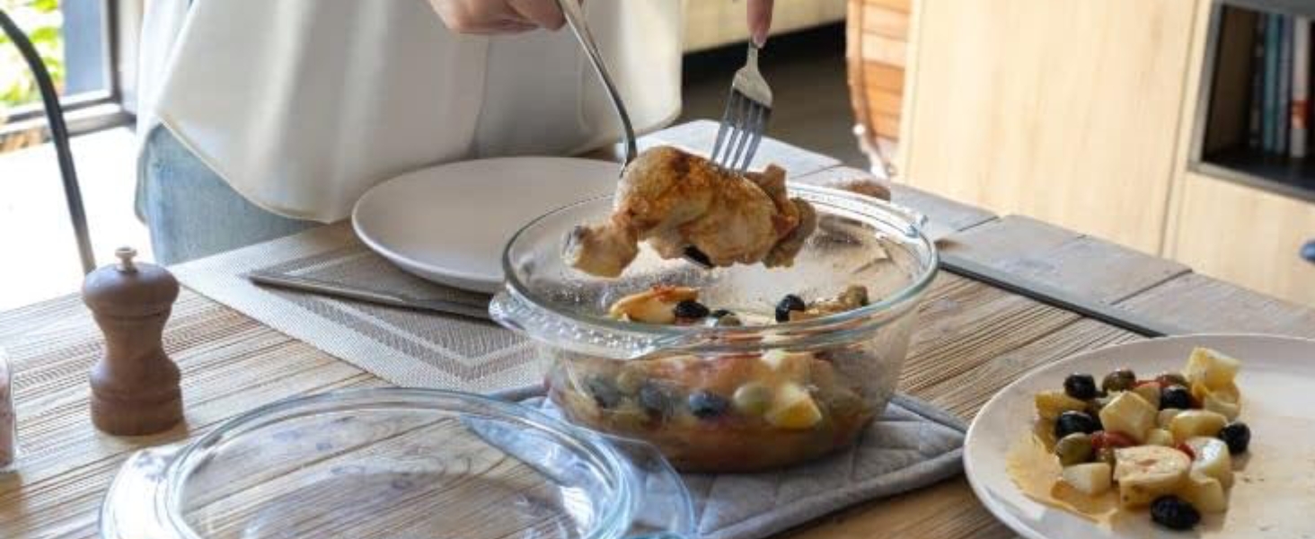 Набір Pyrex 4-в-1: 2 жаростійкі каструлі 1,6 л і 2,3 л, боросилікатне скло, для духовки, мікрохвильовки, пароварки, посудомийки
