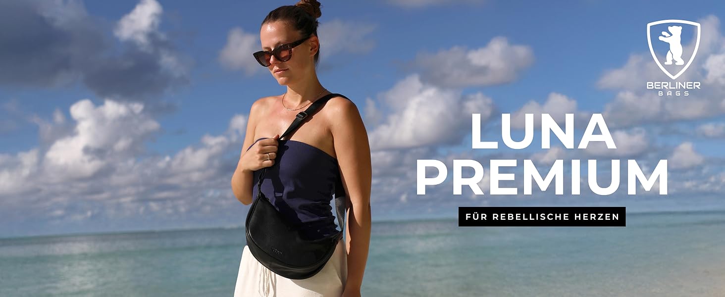 Сумка через плече Berliner Bags Luna, шкіряна напівмісяць, чорна. Жіноча сумка-багет