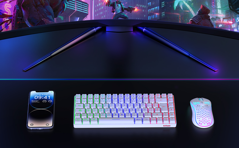 RedThunder K84 Combo: Бездротова клавіатура та миша USB, AZERTY (французька), 75% TKL, 3200 DPI (біла)