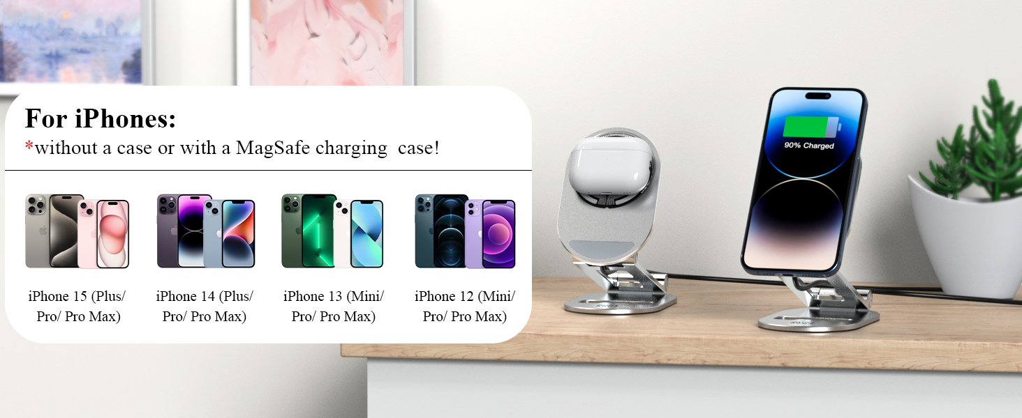 Магнітна бездротова зарядна станція Minthouz 20W USB-C: регульована підставка з алюмінію для iPhone 16, 15, 14, 13, 12 та AirPods Pro