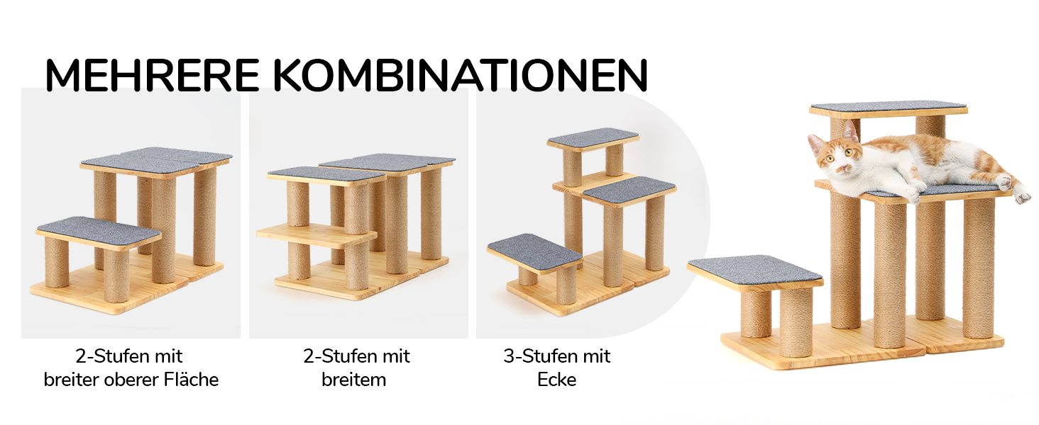 Сходинки для собак FUKUMARU, 3 сходинки, з натурального дерева та джуту, регульована висота 18-51 см, вантажопідйомність до 90 кг, знімний м'який килимок, 6 варіантів комбінації кольорів, підходить для котів та собак