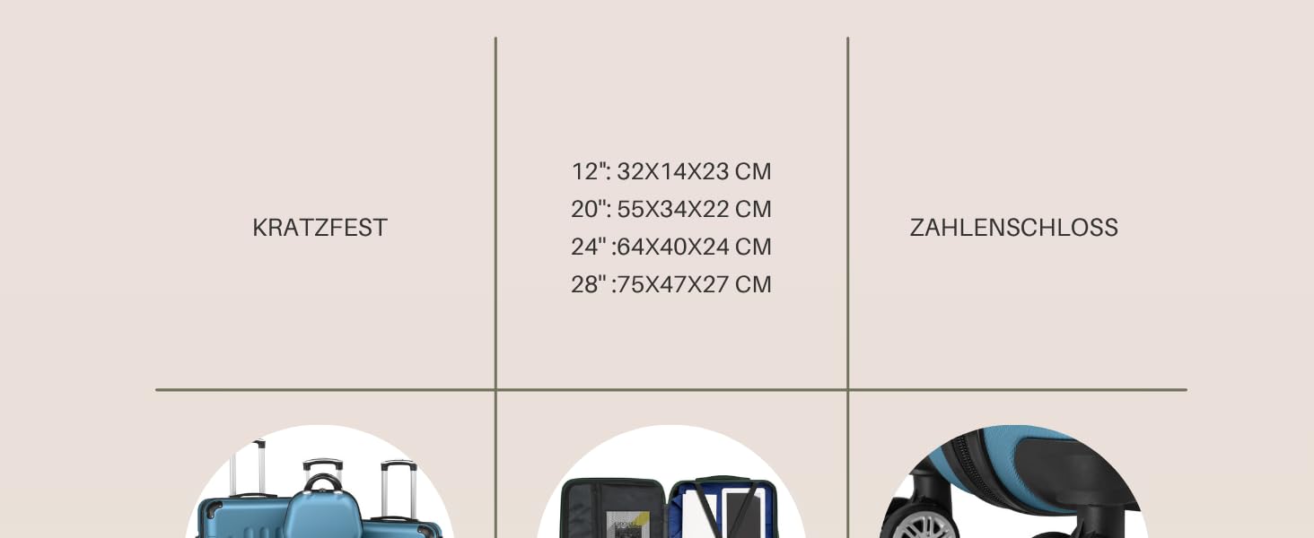 Набір валіз LALAHO 4 шт. з косметичками, ABS, рожеве золото (темно-синій, смугастий)