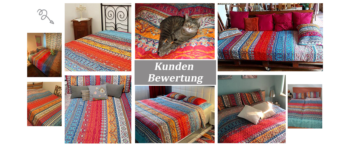 Покривало WONGS BEDDING Boho 220x240 см, мікрофібра, 3 предмети: стьобане покривало на двоспальне ліжко та 2 наволочки 50x70 см, для спальні або дивана (Богемний стиль)
