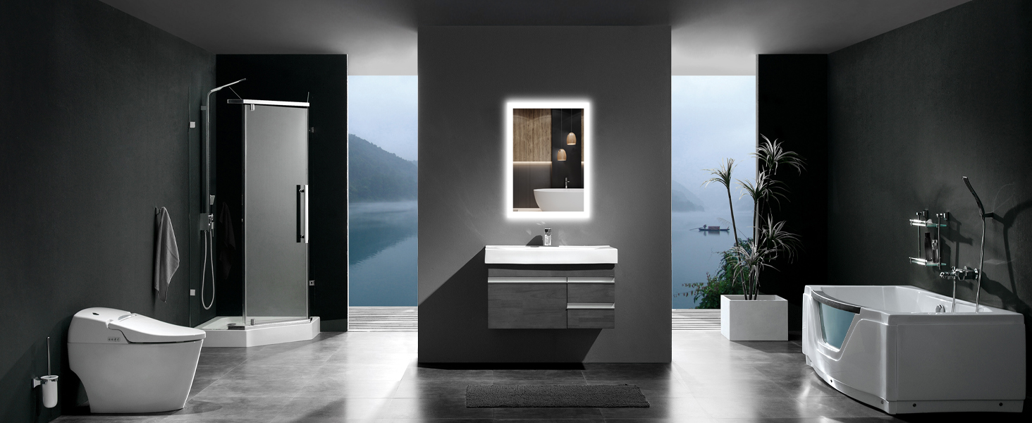 Дзеркало для ванної кімнати з підсвічуванням 50x70 см, LED, антизапар, 2 кольори світла (3000K/6500K), прямокутне, без рами