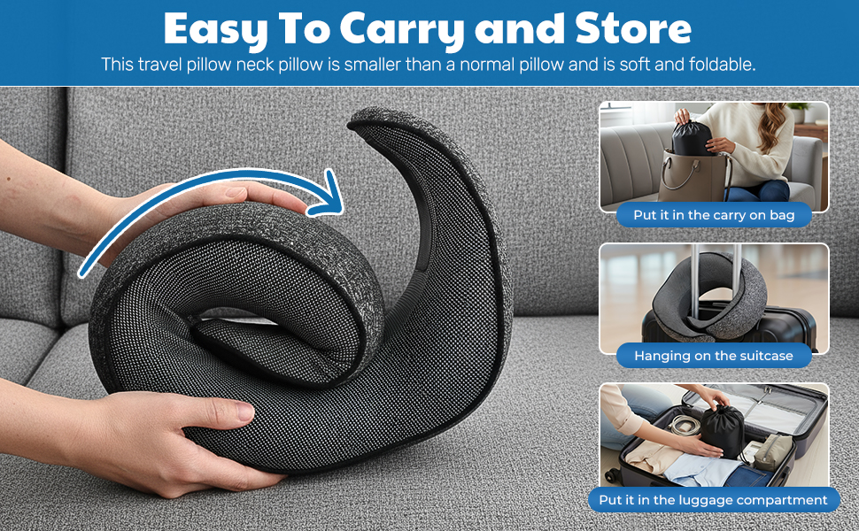 Подушка для шиї у літак, подушка для подорожей, з навушниками та маскою для очей, сіра