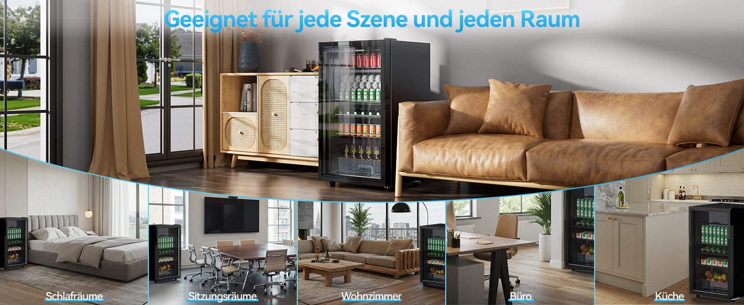 Холодильник для напоїв TriumphKEY, 85 літрів з LED-підсвіткою, скляна дверцята, 3 полиці та відділення для пляшок (сода, пиво, вино)