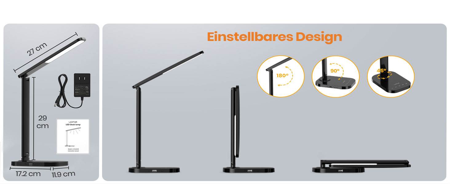 LED-лампа настільна LASTAR з USB-зарядкою, диммуванням, 5 режимами, таймером та нічним світлом