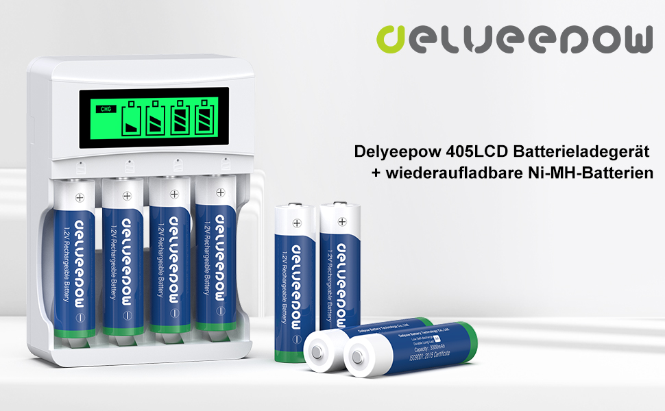 Зарядний пристрій для акумуляторів AA з LCD-дисплеєм, 8 шт. акумуляторів 3300mAh, NiMH 1.2V, 4 слоти для заряджання