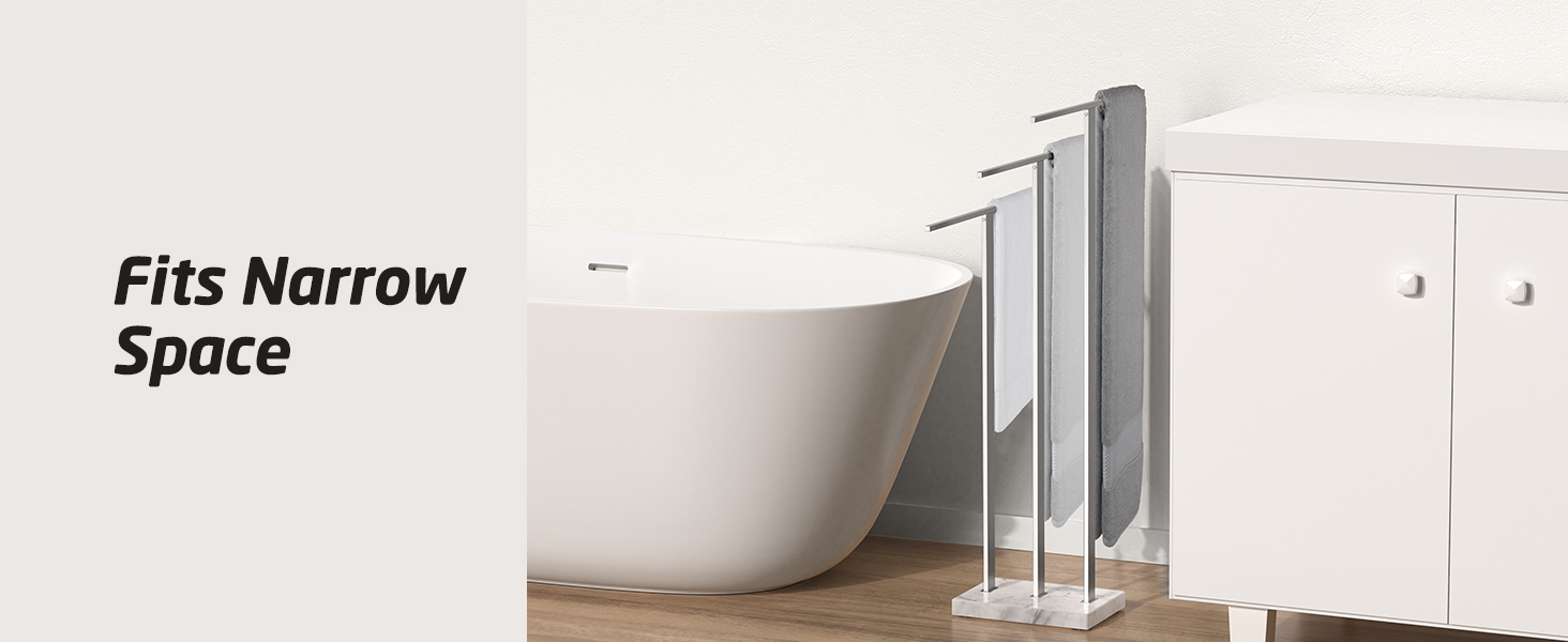 Підставка для рушників KES, вільна стоянка, 3 стійки, нержавіюча сталь SUS304, з мармуровою основою, BTH217S3-2 (полірована)