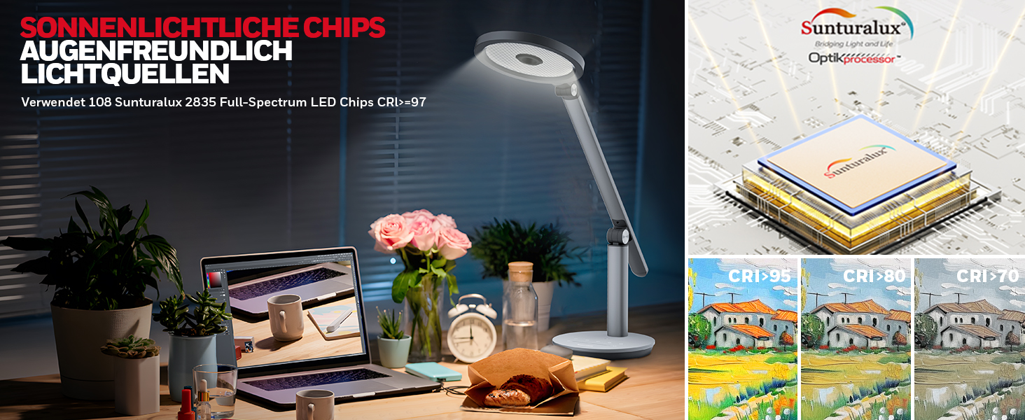 Лампа настільна Honeywell H6 Sunturalux Eye-Care LED з регулюванням яскравості, таймером та сенсорним керуванням (сіра)