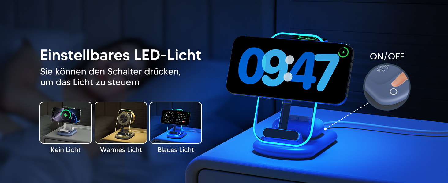 Підставка для зарядки MagSafe 3-в-1 для iPhone 17/16/15/14/13/12 Pro Max/Air/Plus/Pro та Apple Watch 10/9, AirPods 3/2/Pro (блакитна)