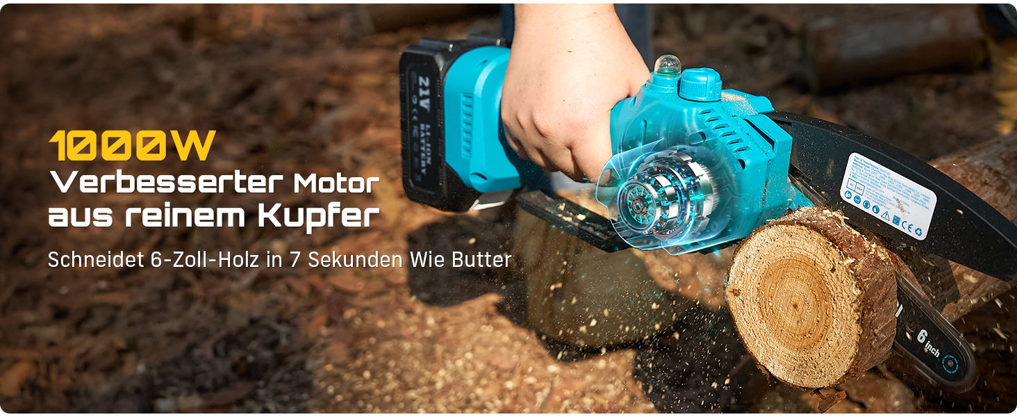 Акумуляторна міні-пила SEESII 6 дюймів (8000mAh) з автоматичною подачею мастила та запасним ланцюгом | Пила для саду, гілок та дрібного дерева