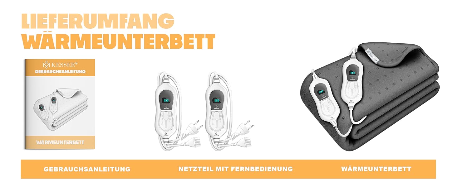 Електрична ковдра KESSER® з автовимкненням та пультом дистанційного керування | 3 температурні режими | Підкладка-грілка під матрац | Тепла ковдра з м'якого флісу, білий колір, без візерунка (160 x 140 см, антрацит)