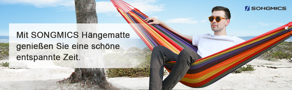 Гамак SONGMICS для двох осіб 210x150 см, до 300 кг, червоно-жовтий (GDC15C) - для тераси, балкону, відпочинку на природі