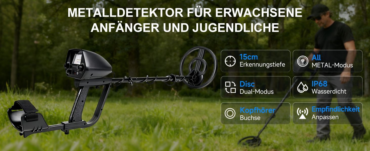 Металодетектор професійний для дорослих, початківців та дітей – легкий, високоточний, водонепроникний, з регульованою довжиною (78–107 см), чорний