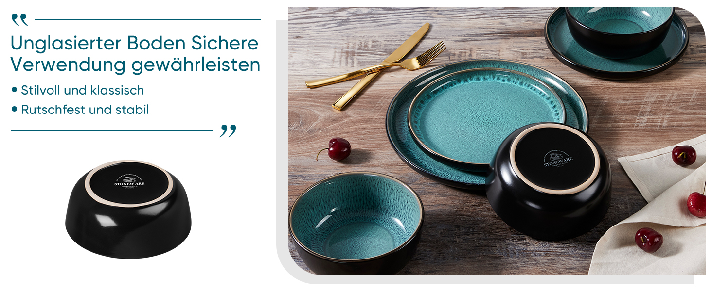 Набір посуду HaWare для 6 осіб, 18 предметів: тарілки, десертні тарілки, миски, стельова глазур, посуд для сервірування столу, блакитний колір, безпечний для мікрохвильовки та посудомийної машини