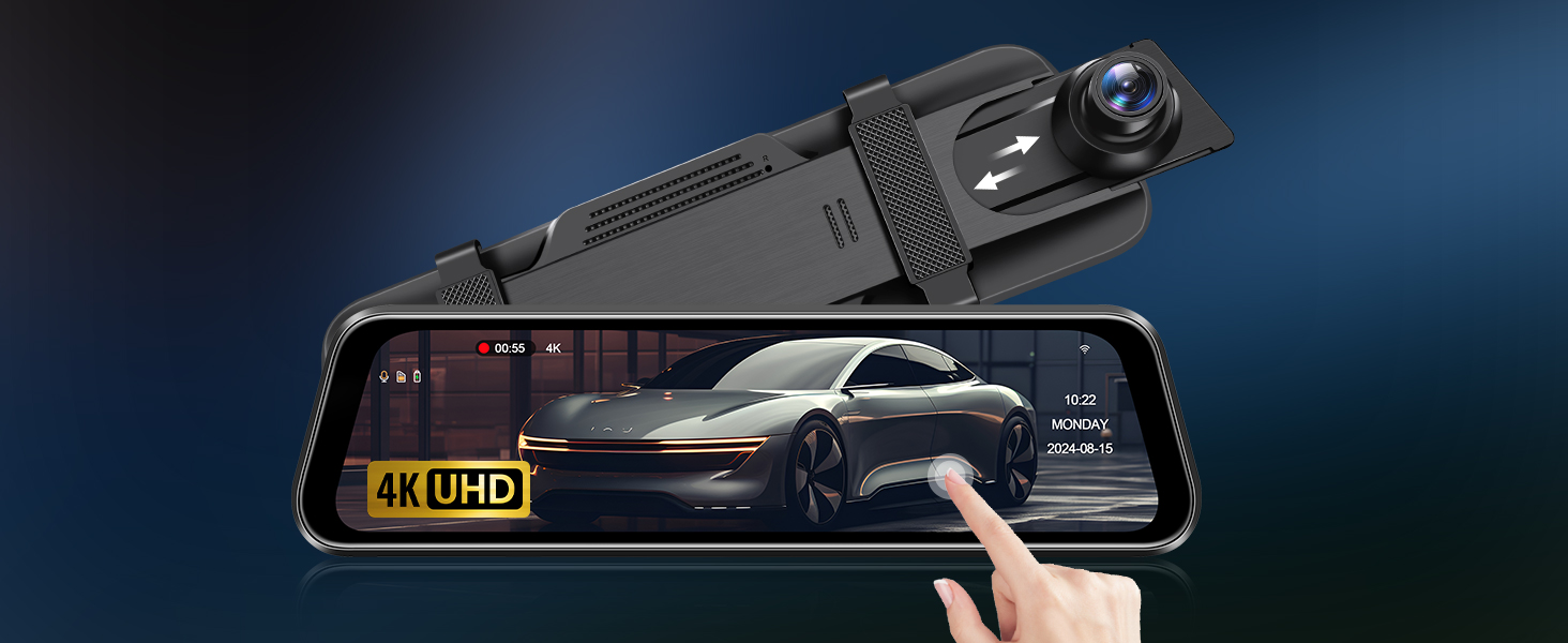 Відеореєстратор Vtopek 4K WiFi дзеркало з камерою заднього виду, 10