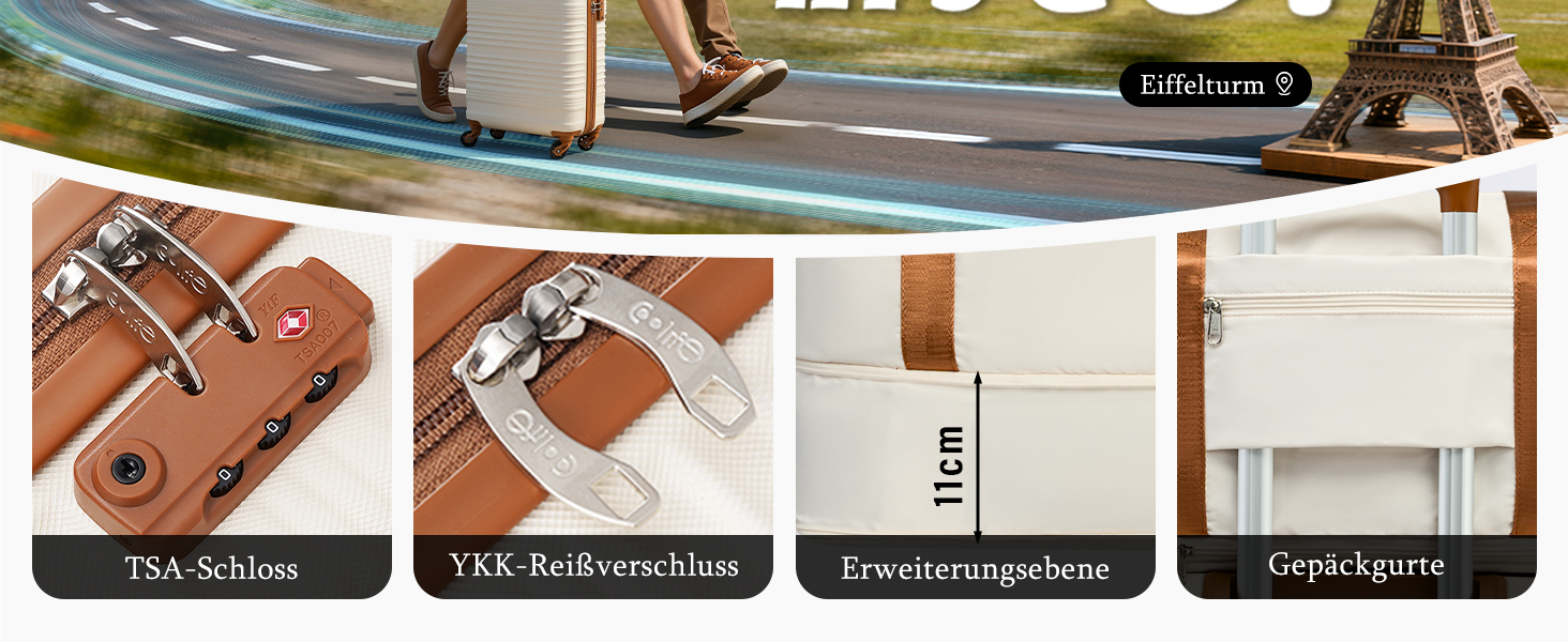 Набір валіз COOLIFE: велика (55x35x20 см) та маленька (40x25x20 см) для ручної поклажі Ryanair & Easyjet, з TSA замком та 4 колесами, ABS, блакитний/коричневий