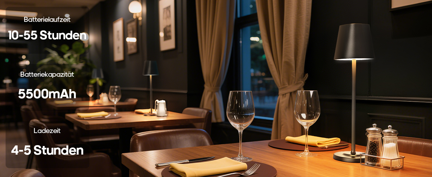 Світлодіодна настільна лампа 3-в-1 бездротова з акумулятором 5500mAh, регульована висота, димування, 3 кольори світла - USB акумуляторна настільна лампа металева водонепроникна сенсорна для дому та вулиці, чорна (набір 2 шт.)