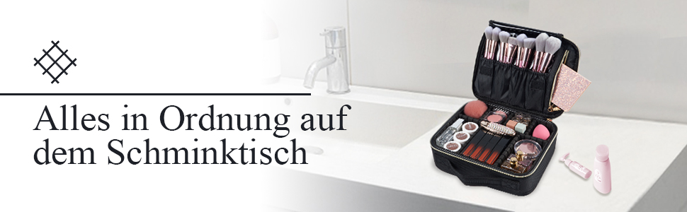 Косметичка для макіяжу та косметики, органайзер для подорожей, чорна. З ручкою та регульованими перегородками