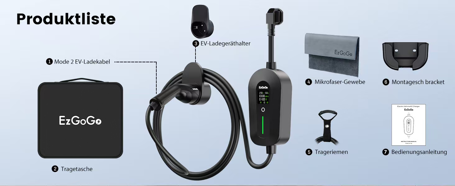 Кабель для зарядки електромобіля EzGoGo Type 2 Schuko 3.68 кВт, 10 м, 1 фаза, 6-16A, з LCD-дисплеєм та захистом IP65