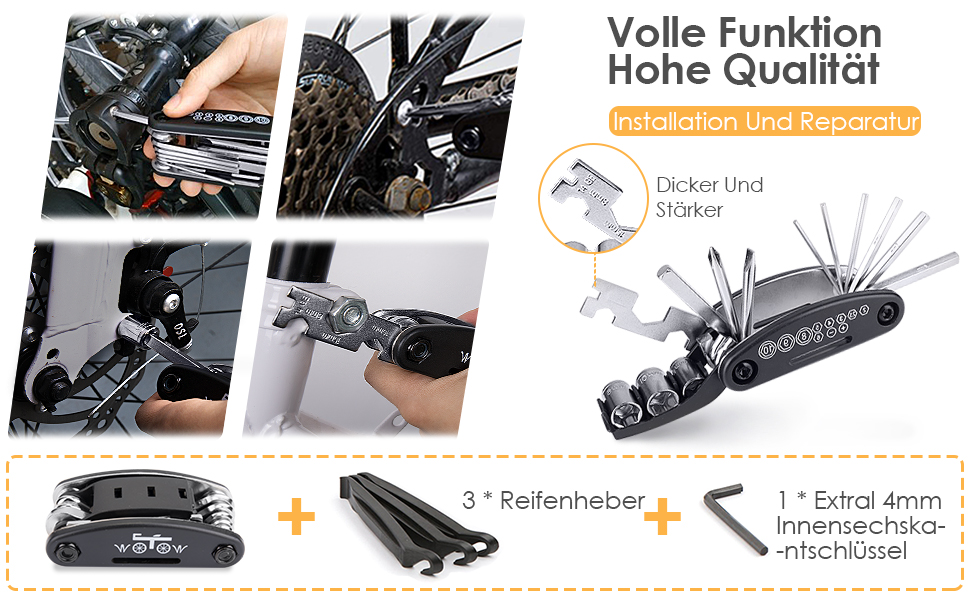 Мультитул велосипедний WOTOW 16 в 1 - комплект інструментів для велосипеда, портативний, складаний, багатофункціональний. Підходить для професійного ремонту велосипеда та їзди на природі.