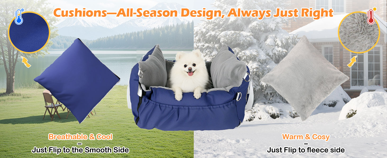 Автокрісло для собак 3-в-1 – переносна ліжко для маленьких собак, з розкладною поверхнею, м'яким матрацом, для переднього або заднього сидіння, внутрішнє та зовнішнє використання (04-Blau)