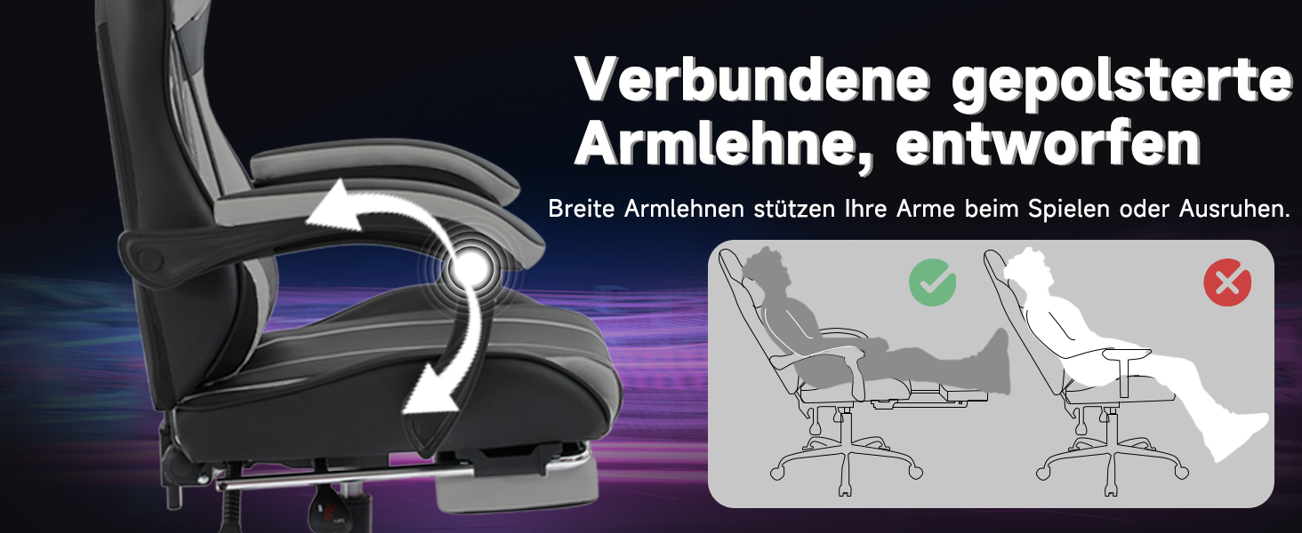 Ігрове крісло SUKIDA Ergonomic Gaming Chair з підставкою для ніг та підтримкою попереку, чорно-сіре