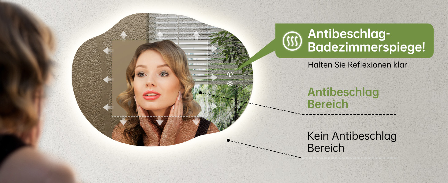 Дзеркало для ванної кімнати з підсвічуванням, арочне, без рами 50x75 см. Touch-панель, регулювання яскравості, 3 кольори світла, запобігання запотіванню