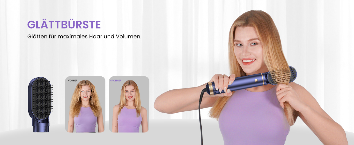 Фен-щітка 5 в 1 Airstyler Pro 1000W з регулюванням напрямку повітря, іонізація, для створення об'єму, локонів та укладання волосся, Blaugold