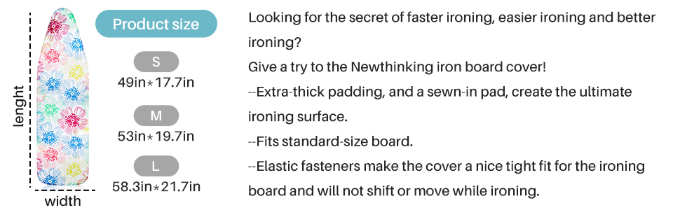 Чохол для прасувальної дошки Newthinking S (110x35 см) з еластичним краєм, захистом від подряпин, 4 застібками та сітчастою тканиною