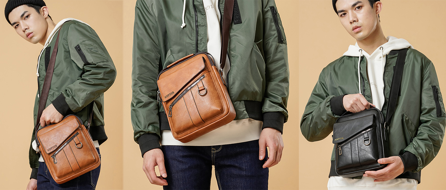 Чоловіча сумка через плече ANPTER: шкіряна сумка-месенджер, сумка на пояс, сумка через тіло, вінтажний стиль, коричнева