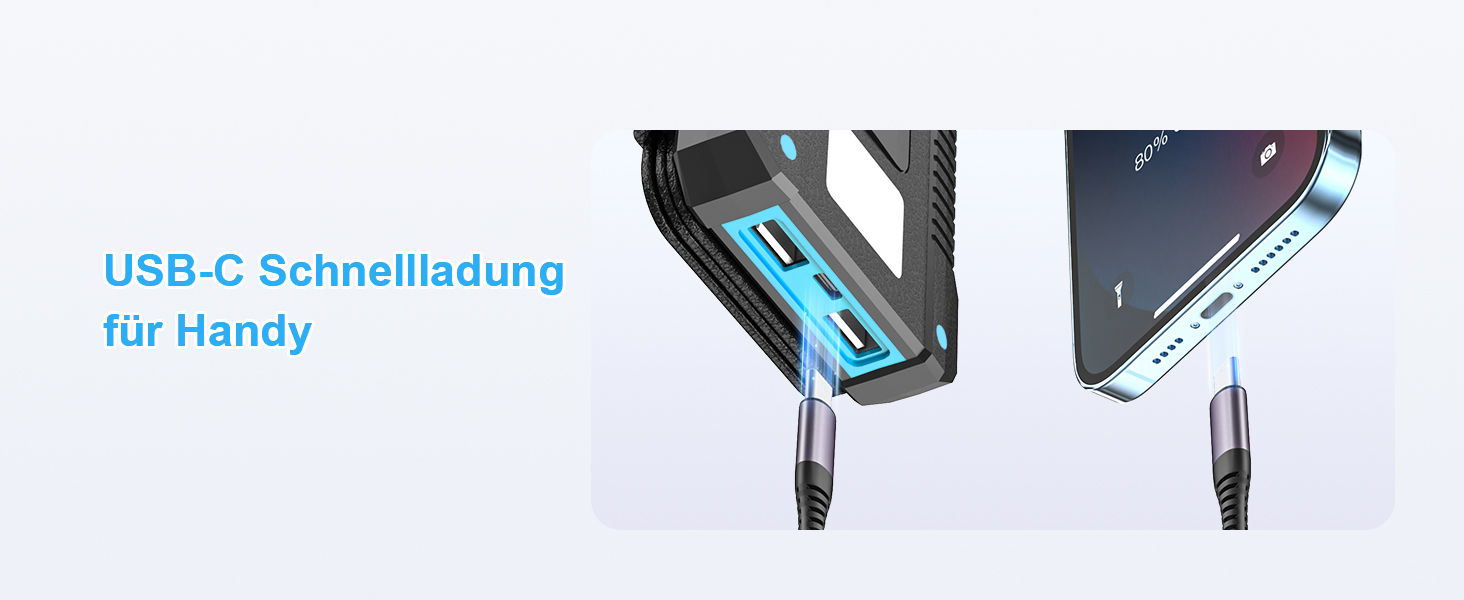 Портативний зарядний пристрій Solar Powerbank 26800 mAh з сонячною панеллю, USB-C, 18W, IPX7, водонепроникний, для iPhone, Samsung та інших, з ліхтариком (SOS, стробоскоп), блакитний