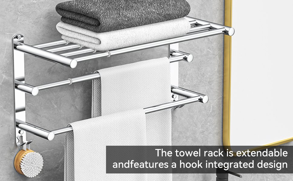 Висувна тримач для рушників 43-78 см, нержавіюча сталь, без свердління, тримач для рушників, полиця для стіни, для ванної кімнати та кухні