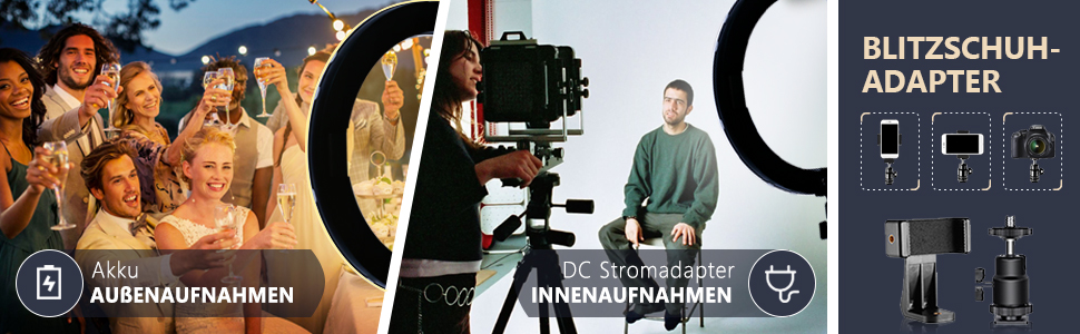 NEEWER Ringlicht RP20-B 20 дюймів LED кільцеве світло з триподом та тримачем для телефону, 44 Вт, 3200K-5600K, з акумулятором, USB, для макіяжу, татуювань, вій, YouTube, TikTok, відеозйомки