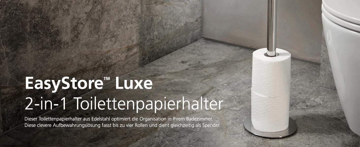 Тримач для туалетного паперу Joseph Joseph EasyStore Luxe 2 в 1, підлоговий стійка з преміум нержавіючої сталі, органайзер на 4 рулони